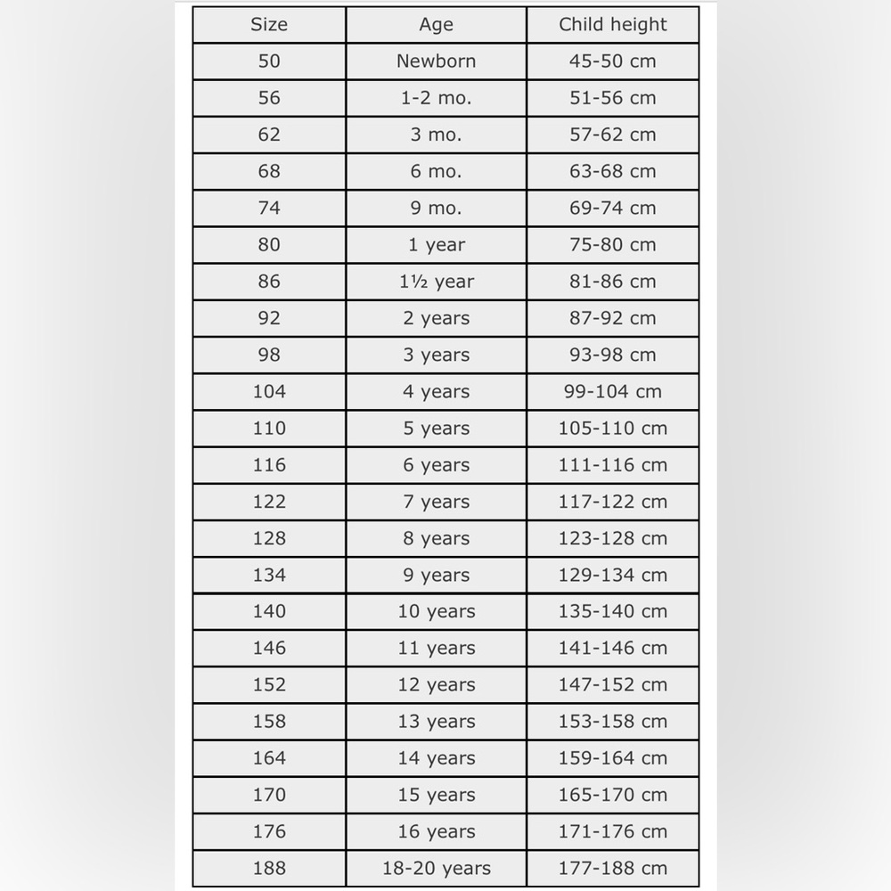 Children's Size Chart Graphic — Neutral Gray and White